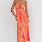 Wicked Games Strapless Pleated Maxi Dress Orange