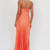 Wicked Games Strapless Pleated Maxi Dress Orange
