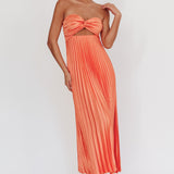 Wicked Games Strapless Pleated Maxi Dress Orange