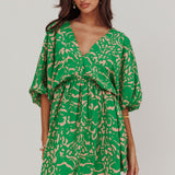Sugar Coat Print Puff Sleeves Mini Dress Green