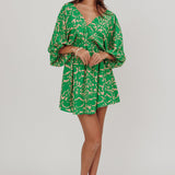 Sugar Coat Print Puff Sleeves Mini Dress Green