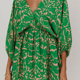 Sugar Coat Print Puff Sleeves Mini Dress Green