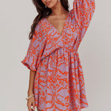 Sugar Coat Print Puff Sleeves Mini Dress Lavender