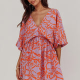 Sugar Coat Print Puff Sleeves Mini Dress Lavender
