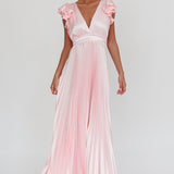 Enchantment Ruffle Sleeve Pleat Maxi Dress Pink
