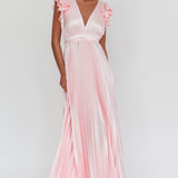 Enchantment Ruffle Sleeve Pleat Maxi Dress Pink