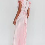 Enchantment Ruffle Sleeve Pleat Maxi Dress Pink