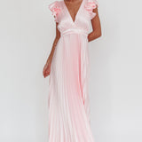 Enchantment Ruffle Sleeve Pleat Maxi Dress Pink