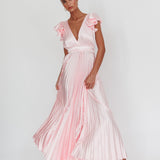Enchantment Ruffle Sleeve Pleat Maxi Dress Pink