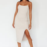 In My Element Split Midi Dress Oatmeal