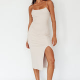 In My Element Split Midi Dress Oatmeal