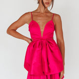 Life Is Rosy Large Bow Mini Dress Fuchsia