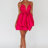 Life Is Rosy Large Bow Mini Dress Fuchsia