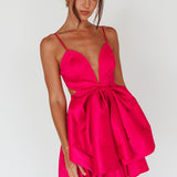 Life Is Rosy Large Bow Mini Dress Fuchsia