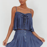 Country Girl Pleated High Waist Shorts Dark Denim