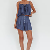 Country Girl Pleated High Waist Shorts Dark Denim