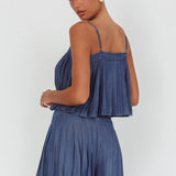 Country Girl Pleated High Waist Shorts Dark Denim