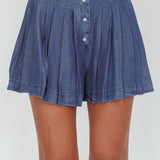 Country Girl Pleated High Waist Shorts Dark Denim