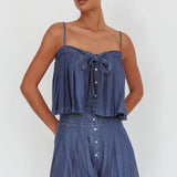 Country Girl Pleated High Waist Shorts Dark Denim