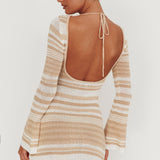 Sylvan Long Sleeve Knit Mini Dress Tan Multi
