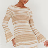 Sylvan Long Sleeve Knit Mini Dress Tan Multi