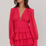 Dalisa Long Sleeve Ruffle Mini Dress Fuchsia