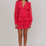 Dalisa Long Sleeve Ruffle Mini Dress Fuchsia