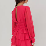 Dalisa Long Sleeve Ruffle Mini Dress Fuchsia