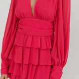 Dalisa Long Sleeve Ruffle Mini Dress Fuchsia