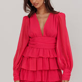 Dalisa Long Sleeve Ruffle Mini Dress Fuchsia