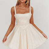 Found You Square Neck Flared Mini Dress Cream