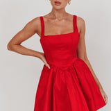 Found You Square Neck Flared Mini Dress Red