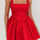 Found You Square Neck Flared Mini Dress Red
