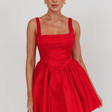 Found You Square Neck Flared Mini Dress Red