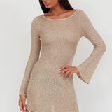 Cosmic Scoop Back Sequin Knit Mini Dress Gold