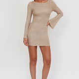 Cosmic Scoop Back Sequin Knit Mini Dress Gold