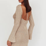 Cosmic Scoop Back Sequin Knit Mini Dress Gold