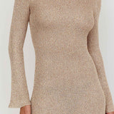 Cosmic Scoop Back Sequin Knit Mini Dress Gold