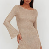 Cosmic Scoop Back Sequin Knit Mini Dress Gold