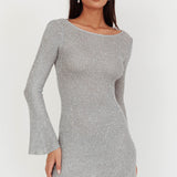 Cosmic Scoop Back Sequin Knit Mini Dress Silver