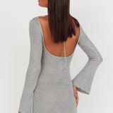 Cosmic Scoop Back Sequin Knit Mini Dress Silver