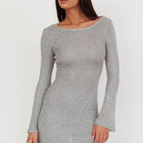 Cosmic Scoop Back Sequin Knit Mini Dress Silver