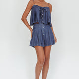 Country Girl Pleated Tie Top Dark Denim