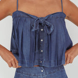 Country Girl Pleated Tie Top Dark Denim