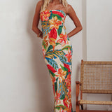 Bird Of Paradise Tied Cowl Back Maxi Dress Botanical