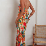 Bird Of Paradise Tied Cowl Back Maxi Dress Botanical