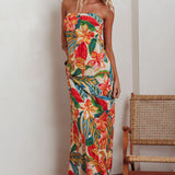 Bird Of Paradise Tied Cowl Back Maxi Dress Botanical