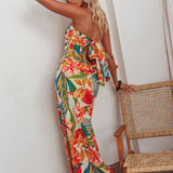 Bird Of Paradise Tied Cowl Back Maxi Dress Botanical