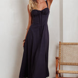 Zaira Tied Bust Lace-Up Maxi Dress Navy