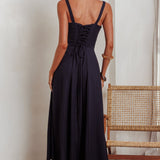 Zaira Tied Bust Lace-Up Maxi Dress Navy